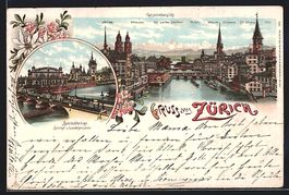 Litho Zürich, Bahnhofbrücke mit Bahnho