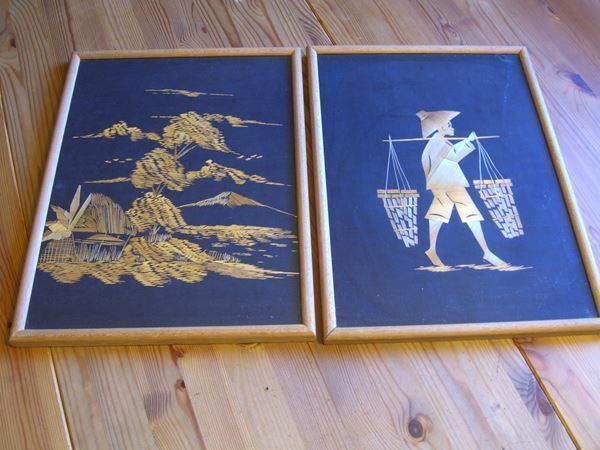 Poster & Bilder: 2 asiatische Bilder Stroh-Handwerkskunst – Gebraucht aus Winterthur von Gaia