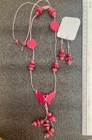Pinke Halskette mit Ohrringen aus Taguanüsse, Sommer Look