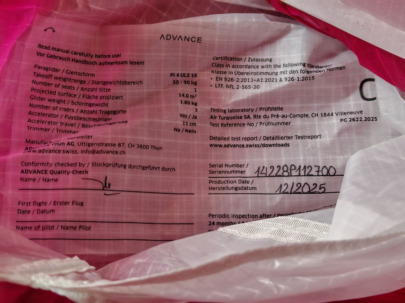 Flug- & Drachensport: Pack Hike & Fly Advance PI ULS 16M2 – Neu (gemäss Beschreibung) aus Haute-Nendaz von vin_fm7p 3