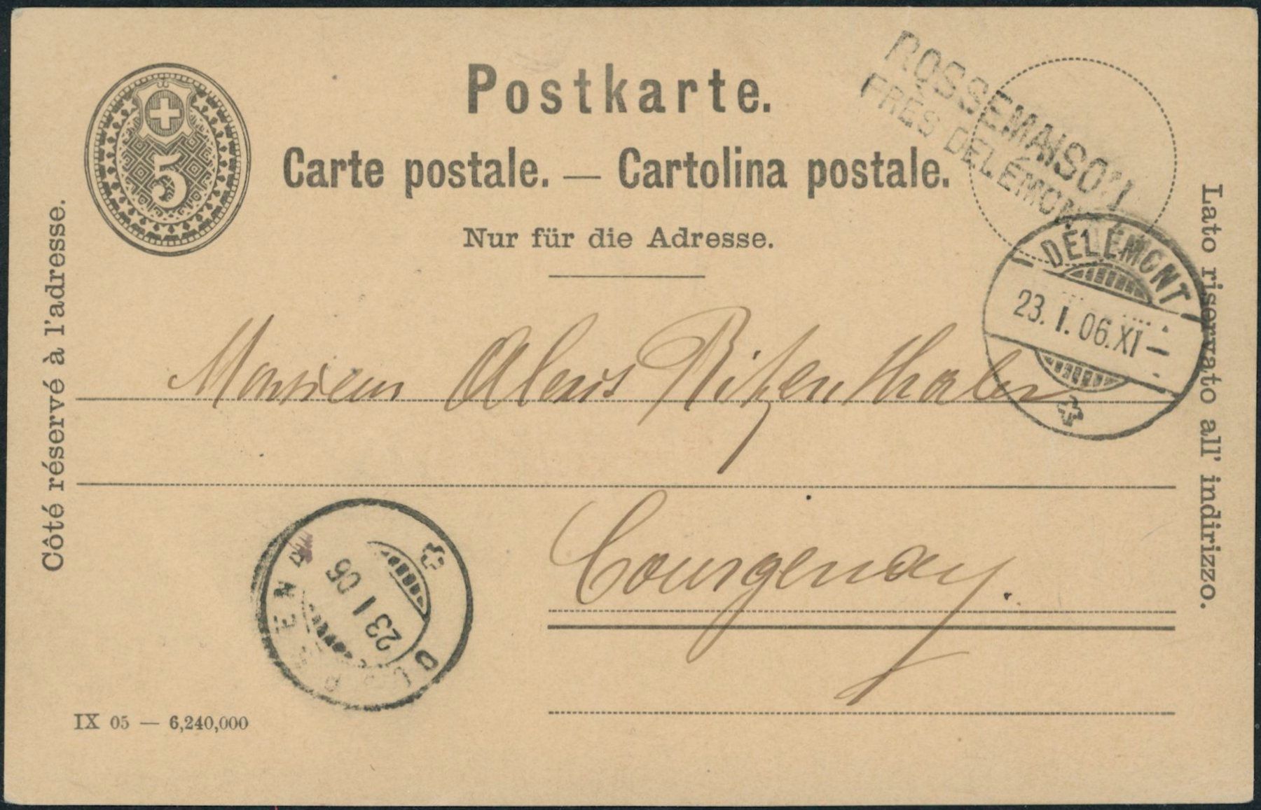 Alle Briefmarken: JU Rossemaison - Stabstempel - Delémont - Karte – Gebraucht aus Schindellegi von leecollect