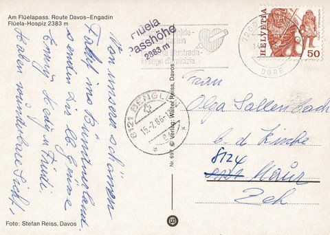 Cartoline postali: Ansichtskarte Am Flüelapass, Route Davos-Engadin 1986 – Usato da Ebmatingen venduto da desalli 1
