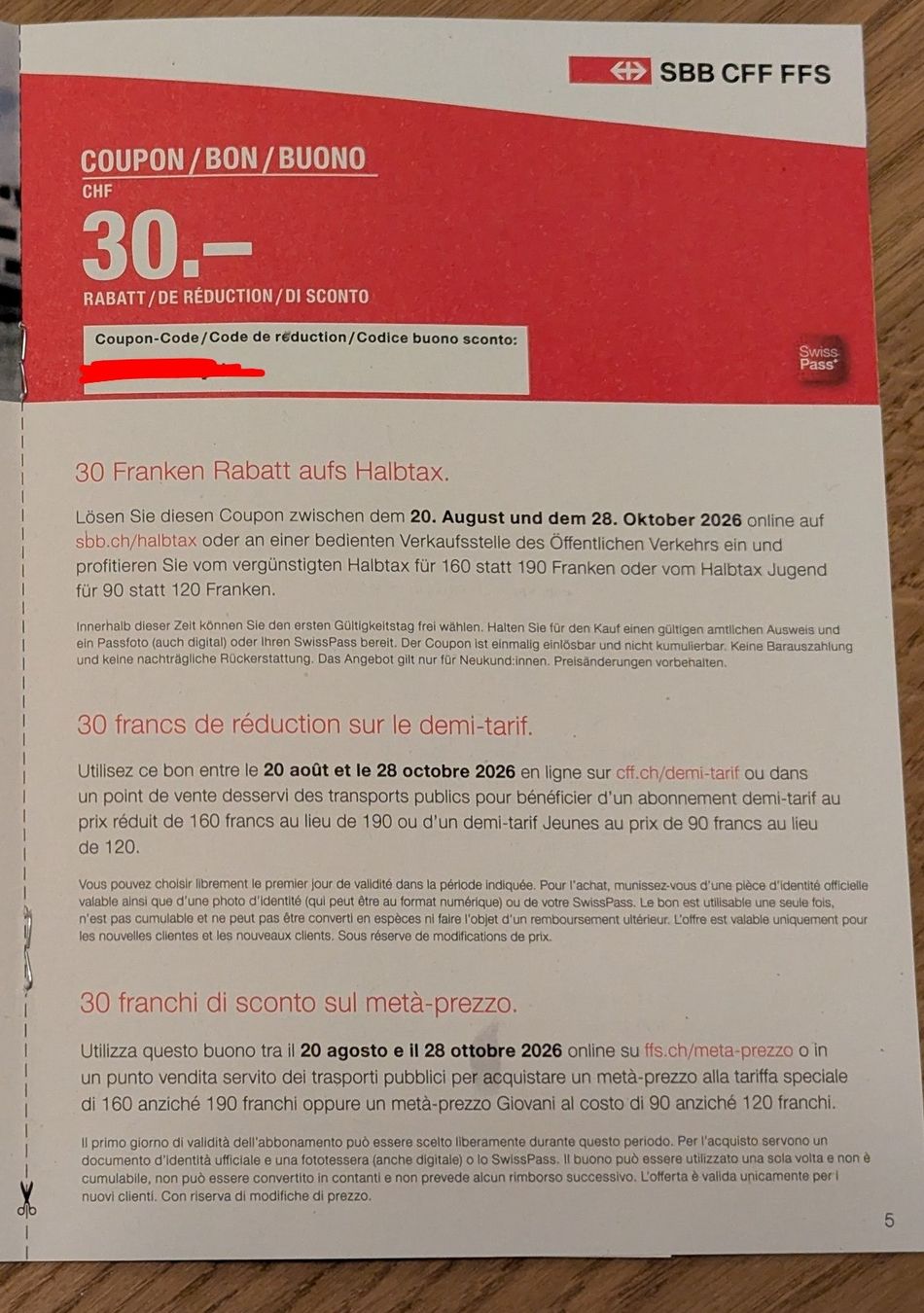 Billets: 2x SBB Tageskarten – Neuf avec emballage d'origine à Zürich par che_62kb 2