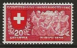 1939 ABART 20 Rp. Landesausst (d) Vollgummi Falzspur