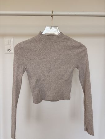 Damen Langarmshirt croptop beige