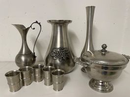 Zinn Konvolut Vasen Kanne Schale Becher gebraucht Zustand