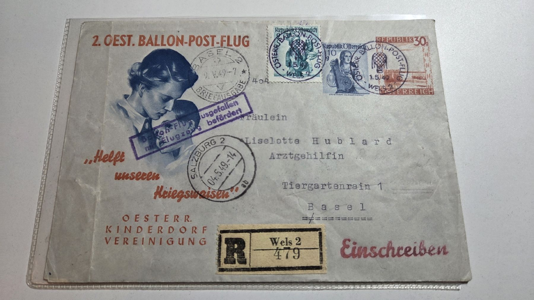 Tutti i francobolli: 1949 2. Oest. Ballon Post Flug Kinderdorf – Usato da Arni AG venduto da Moth68