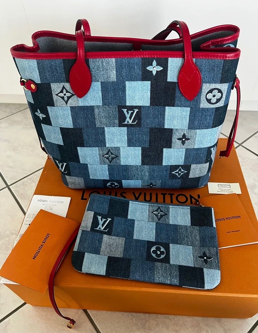 Louis Vuitton Borse da donna: Louis Vuitton Neverfull MM Denim Rouge – Nuovo (secondo la descrizione) da Triesen venduto da atos87