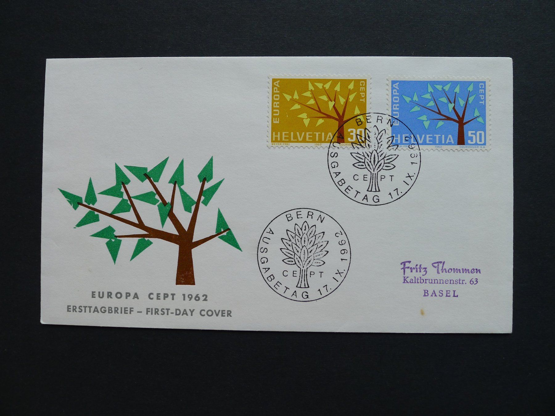 Alle Briefmarken: 1962 EUROPA FDC im US-Format – Gebraucht aus Ebikon von SilvioFreund