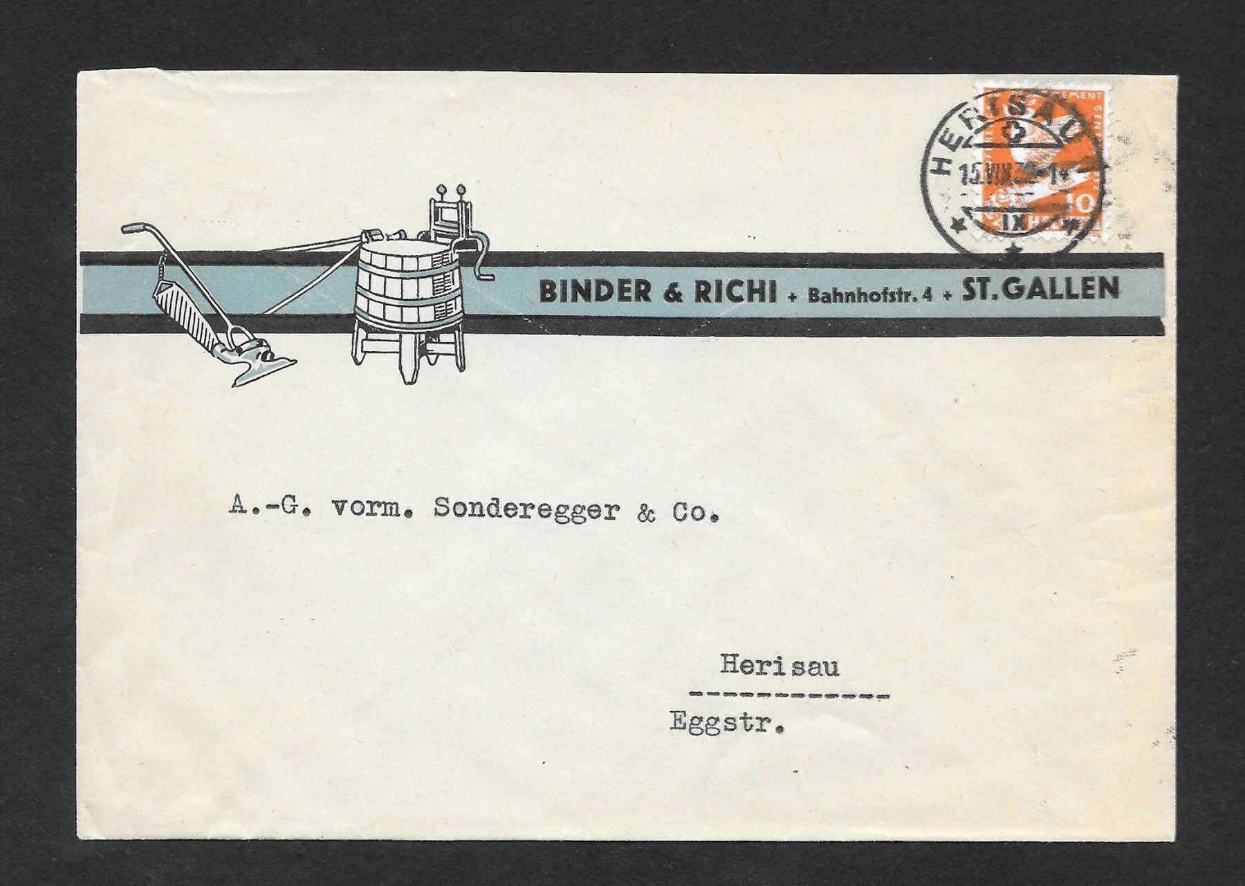 Tutti i francobolli: St. Gallen illustrierter Brief Binder & Richi 15.8.1932 – Usato da Olten venduto da clotaldi