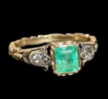 Antiker Smaragd Diamant Ring 18ct 750 Gold ✨Georgian Revival