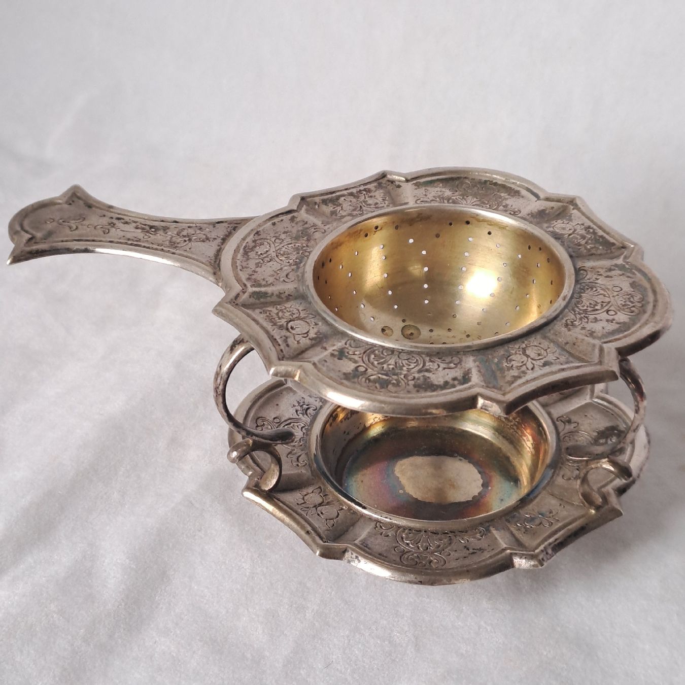 Teiere: Antik 800 Silber Teesieb mit Abtropfschale  – Usato da Adliswil venduto da globill 1