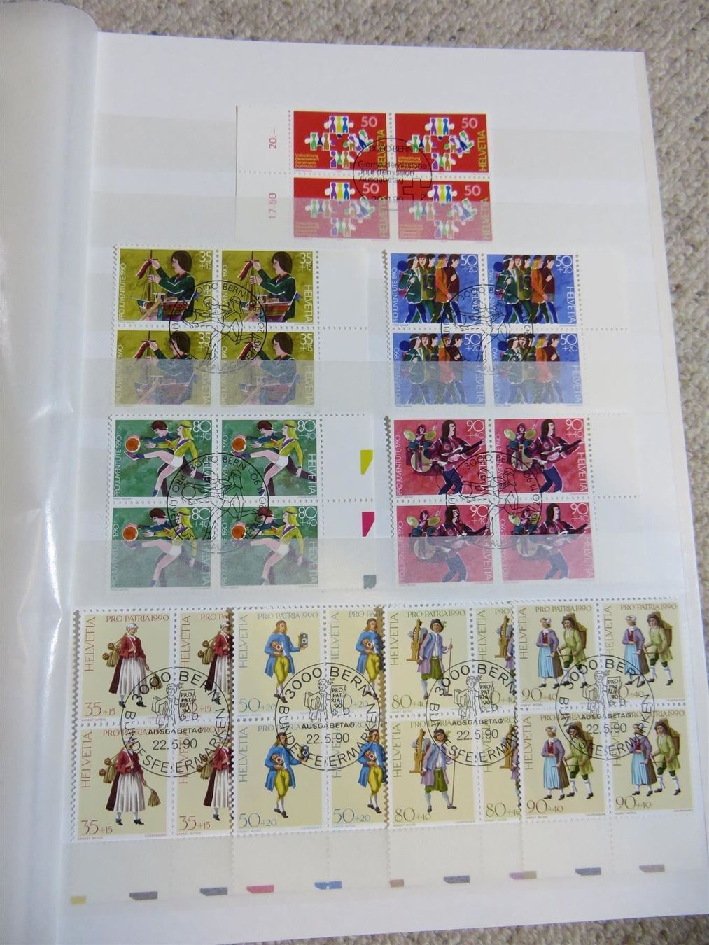 Tutti i francobolli: 1990 4er-Blocks ET inkl. PJ + PP – Usato da Spiez venduto da Crazyduck 2
