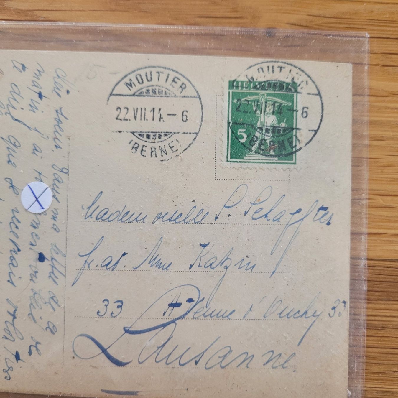 Cartoline postali: Postkarte Moutier 1914 Lausanne – Usato da Biel/Bienne venduto da Destockweb 2
