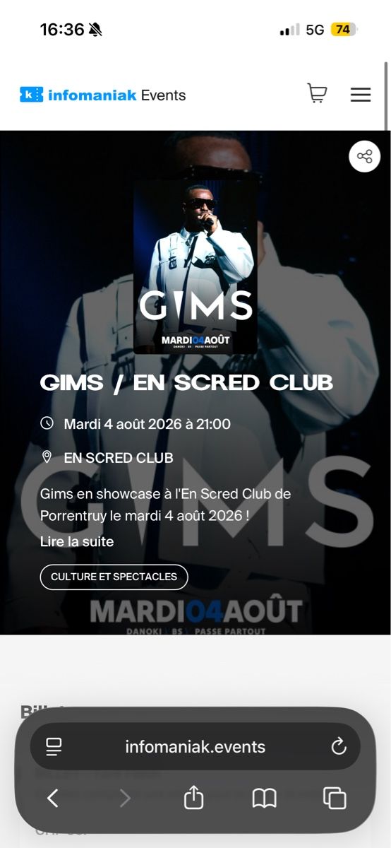 Biglietti: Entrées pour Gims à En Scred – Nuovo e nell'imballaggio originale da Moutier venduto da berdatcassandra 1