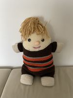 Gestrickte Puppe Junge gestreift braun/orange guter Zustand