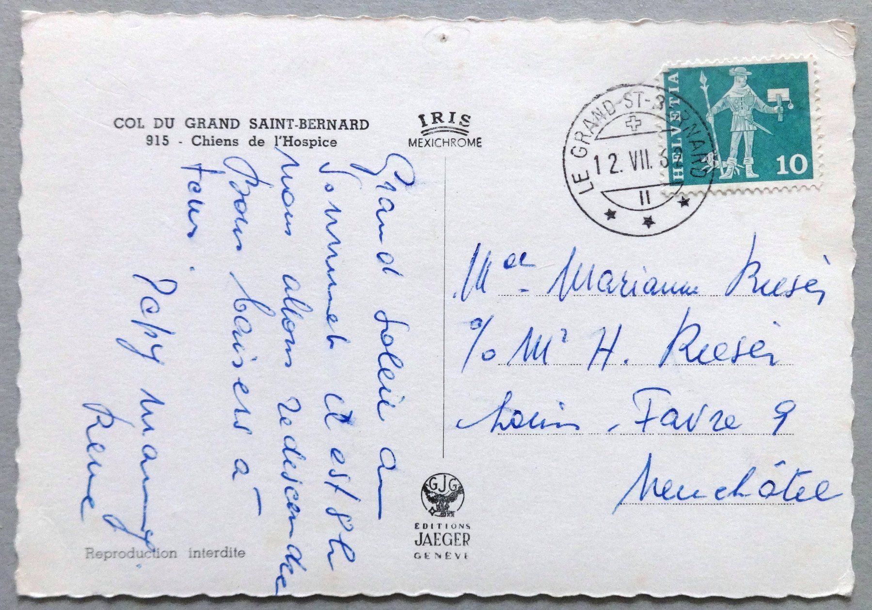 Cartoline postali: Col du Gd. St-Bernard, Chiens de l' Hospice – Difettoso da Fétigny venduto da Billy2miny 1