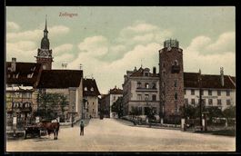 AK Zofingen, Platz mit Rundturm und Kirchturm