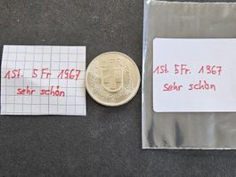 Fünfliber Schweiz von 1967 sehr schön