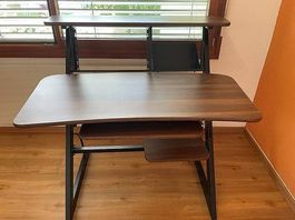 Schreibtisch Computertisch Metall Holz dunkel mit Tastatu...