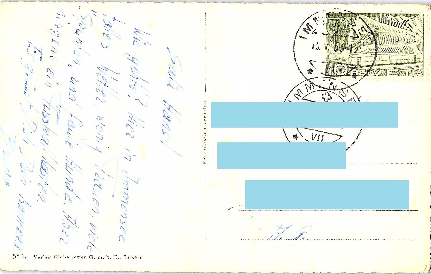 Cartoline postali: AK Immensee 16.05.1958 – Usato da Würenlos venduto da KKMeister 1