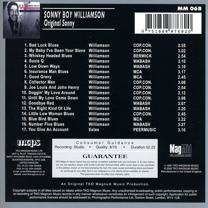 CD: CD - SONNY BOY WILLIAMSON Original Sonny – Usato da Morges venduto da evnocha3 1