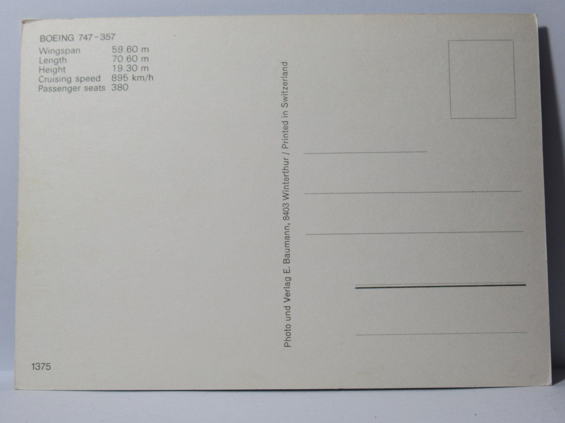 Cartes postales: Flugzeug Boeing 747 - 357 – Neuf (Voir description) à Grenchen par Bluemchen1900 1