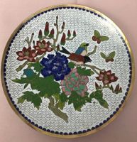 Cloisonné Zierteller Blumen Vogel Motiv 20cm Zustand gut