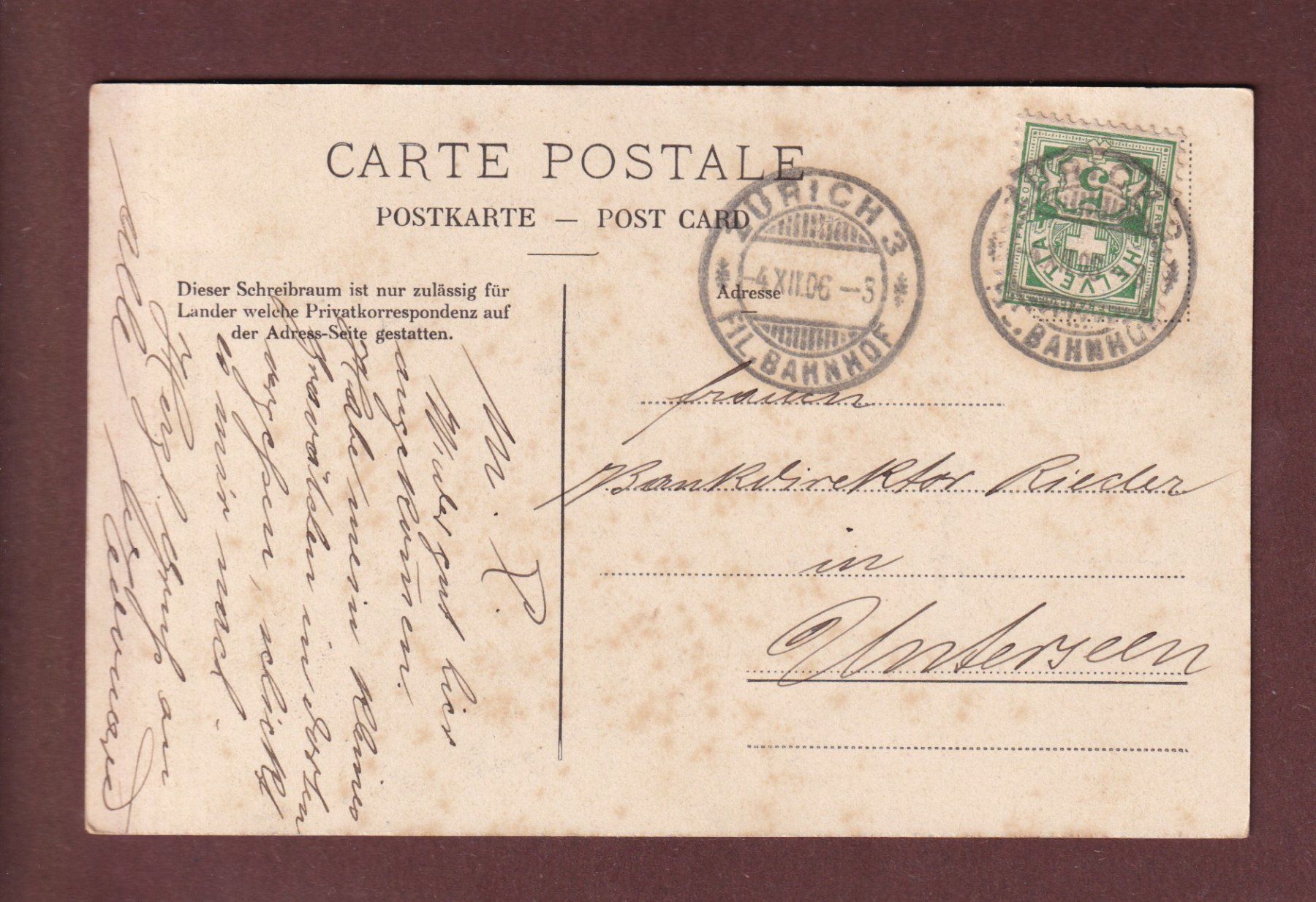 Ansichtskarten: ZÜRICH - Kirche Enge - 1906 – Gebraucht aus Pully von nicecards-shop 1
