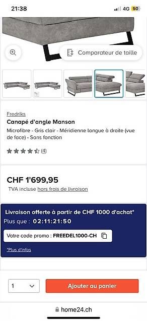 Divani: salon d'angle en tissu – Usato da Thônex venduto da Elonolio 2