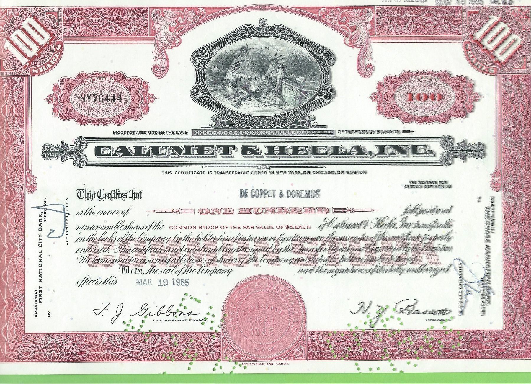 Alle Münzen: Calumet & Hecla Inc. 1965 – Gebraucht aus Zürich von t24_de