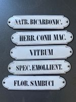 5 Stk Antike original Emaille Schilder von Apothekerschrank