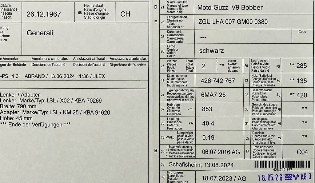 Chopper: Moto Guzzi V9 Bobber 850 – Gebraucht aus Zofingen von Oilcape 3