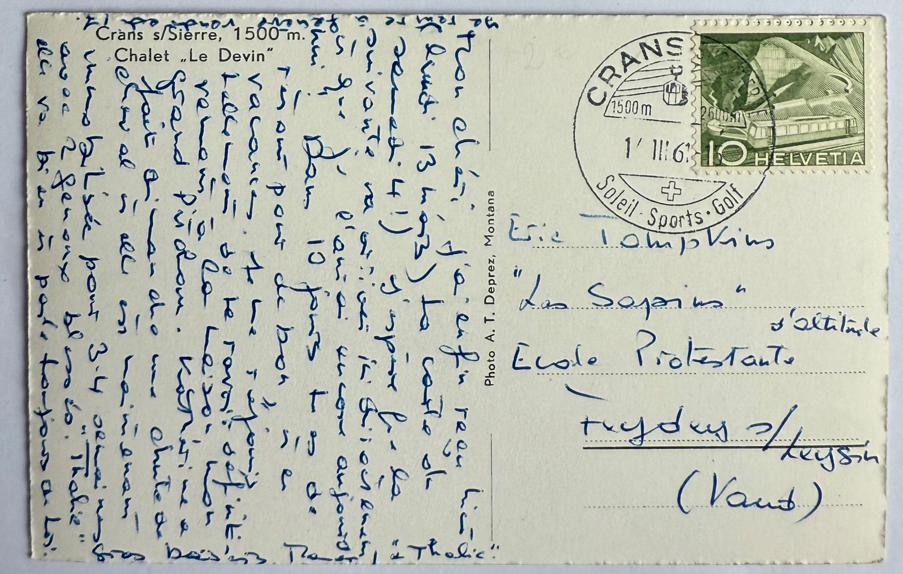 Cartoline postali: Crans sur Sierre - Chalet "Le Devin" 1961 – Usato da Lutry venduto da Ediego 1