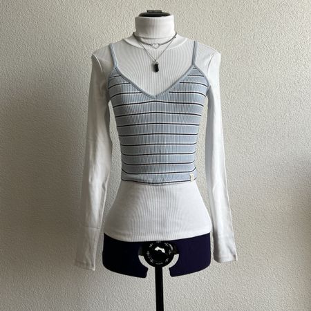 Gestreiftes Crop Top XS Blau