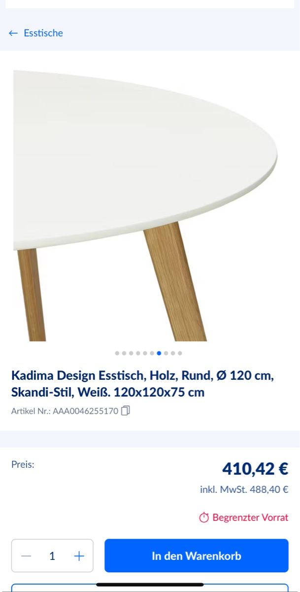Tavoli: Esstisch weis rund 106 cm NEW – Nuovo (secondo la descrizione) da Zürich venduto da Privat4444 1