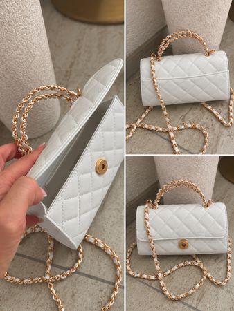 Handtasche gesteppt weiss mit goldfarbener Kette neu