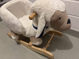 Schaukeltier Schaf mit Sitz aus Holz und Plüsch beige