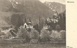 alte Postkarte von Wimmis BE (Schloss, Kirche, Dorfteil)