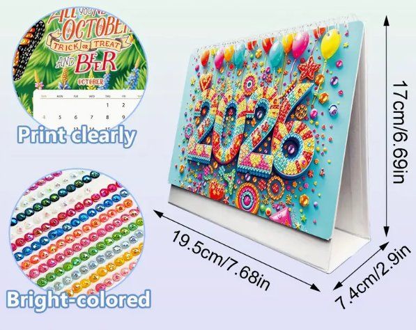 KLINNA Diamond Painting Kalender 2026, ein 12 Monatskalender Diamond Painting Adventskalender | Diamantmalerei Tischkalender zum Aufstellen | Diamant Malerei Geschenk für Weihnachten & Neujahr