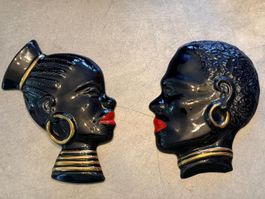 Vintage Wandmasken Paar ca. 50er Jahre schwarz Sammler