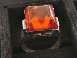 Damen Silber 925 Ring mit Bernstein 