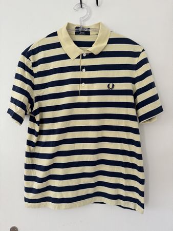 Fred Perry Polo Shirt gestreift gelb blau Grösse L fit M