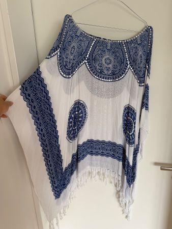 Tunika blau-weiss gemustert mit Pailletten (One Size)