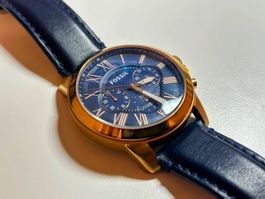 Fossil Herren Uhr Goldblau Leder gut erhalten FS4835