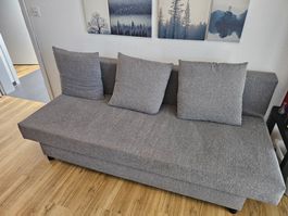 Schlafsofa grau Stoff 3 Sitzplaetze mit Bettfunktion