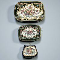 Lot 3 pochettes de voyage Jacquard vintage broderie florale