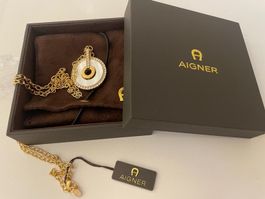 AIGNER Kette mit Anhänger Gold Perlmutter UNGETRAGEN
