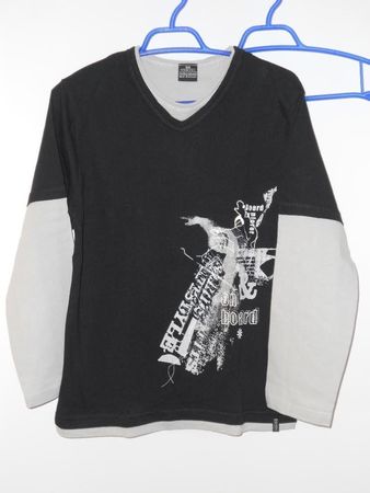 Neu: T'Shirt langarm mit Motiv - schwarz/hellgrau - Gr.164