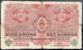 Antike 1 Krone Banknote Österreich-Ungarn 1916 Selten